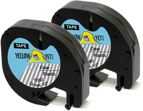 Yellow Yeti 2 Plastic Label Tapes 12267 S0721530 S0721550 Black on Clear 12mm x 4m compatible with DYMO LetraTag LT-100H LT-100T LT-110T QX50 XR XM 2000 Plus Label Makers