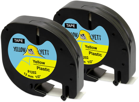 Yellow Yeti 2 Plastic Label Tapes 91202 S0721620 S0721670 Black on Yellow 12mm x 4m compatible with DYMO LetraTag LT-100H LT-100T LT-110T QX50 XR XM 2000 Plus Label Makers