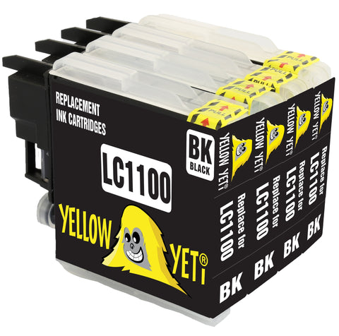 Yellow Yeti Replacement for Brother LC1100 LC1100BK Black Ink Cartridges compatible with Brother DCP-145C 165C 195C 197C 375CW 385C 395CN 585CW 6690CW MFC-250C 290C 490CW 5890CN 5895CW 6490CW 990CW