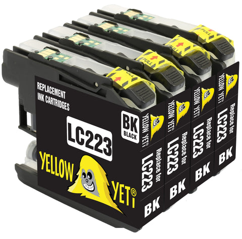 Yellow Yeti Replacement for Brother LC223 Black Ink Cartridges compatible with Brother DCP-J4120DW MFC-J5320DW MFC-J5620DW MFC-J4420DW MFC-J4620DW MFC-J4625DW MFC-J680DW MFC-J5720DW MFC-J480DW