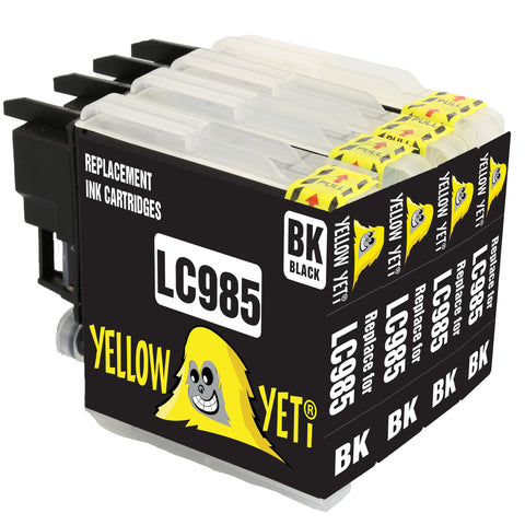 Yellow Yeti Replacement for Brother LC985 LC985BK Black Ink Cartridges compatible with Brother DCP-J315W DCP-J125 DCP-J140W DCP-J515W MFC-J415W MFC-J220 MFC-J265W MFC-J410