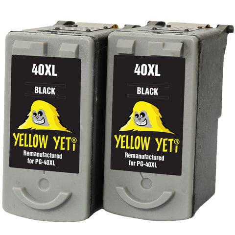 Yellow Yeti PG-40 Remanufactured Black Ink Cartridges for Canon Pixma iP2600 MP140 MP460 iP1800 iP1900 iP2500 MP190 MP210 MP220 MP170 MP180 MP160 MP450 MP470 MP150 MX300 MX310 iP1200 iP1600 iP2200