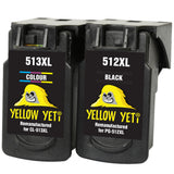 Yellow Yeti PG-512XL CL-513XL Remanufactured Ink Cartridges (Black, Colour) for Canon Pixma MP230 MP240 MP250 MP252 MP260 MP270 MP280 MP480 MP490 MP495 MP499 iP2700 iP2702 MX320 MX330 MX350 MX360