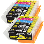 Yellow Yeti Replacement for Canon PGI-570XL CLI-571XL 12 Ink Cartridges compatible with Canon Pixma TS5050 MG5750 MG5751 TS6050 MG6850 MG6851 TS5051 TS5053 TS6051 TS6052 MG5752 MG5753