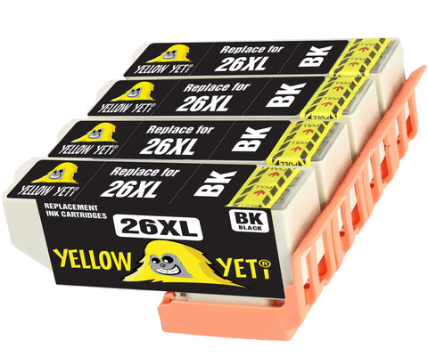 Yellow Yeti Replacement for Epson 26 26XL T2621 Black Ink Cartridges compatible with Epson Expression Premium XP-610 XP-620 XP-600 XP-700 XP-605 XP-615 XP-710 XP-520 XP-800 XP-625 XP-720 XP-820 XP-510