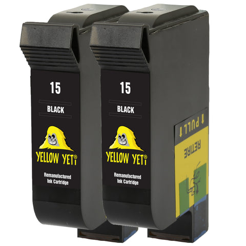 Yellow Yeti Remanufactured 15 Black Ink Cartridges for HP Deskjet 816c 825c 827 840c 841c 842c 843c 845c 845cvr 848c [3 Years Warranty]
