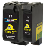 Yellow Yeti Remanufactured 15 17 Ink Cartridges (Black, Colour) for HP Deskjet 816c 825c 827 840c 841c 842c 843c 845c 845cvr 848c [3 Years Warranty]