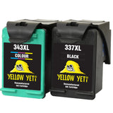 Yellow Yeti Remanufactured 337 343 Ink Cartridges (Black, Colour) for HP Photosmart 2500 2570 2573 2575 C4100 C4110 C4140 C4150 C4180 C4190 D5160 8049 Officejet 6300 6310 6313 6315 Deskjet D4160 5940