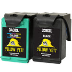 Yellow Yeti Remanufactured 338 343 Ink Cartridges (Black, Colour) for HP Photosmart 2575 2610 2710 8150 8450 8750 C3180 DeskJet 460c 5740 6540 6620 6840 9800 PSC 1610 2355 Officejet 100 150 6210 H470