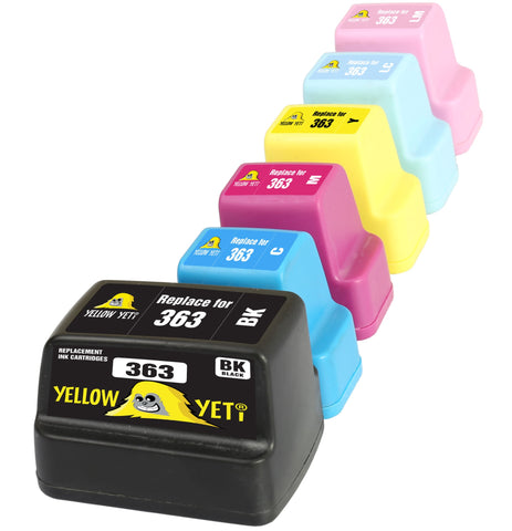 Yellow Yeti Replacement for HP 363 | 6 Ink Cartridges compatible with HP Photosmart C7280 C8180 C5180 C6180 C6280 C7180 3310 3210 3110 8250 D6160 D7160 D7260 D7460