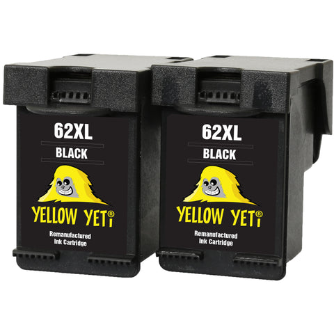 Yellow Yeti Remanufactured 62XL 62 XL Black Ink Cartridges for HP Envy 5540 5600 5640 5642 5643 5644 5646 5660 5665 7600 7640 7645 Officejet 5740 5742 5744 5745 5746 8040 8045 [3 Years Warranty]