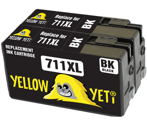 Yellow Yeti Replacement for HP 711 711XL CZ129A 2 Black Ink Cartridges compatible with HP DesignJet T120 T520