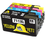 Yellow Yeti Replacement for HP 711 711XL Ink Cartridges compatible with HP DesignJet T120 T520 (1 Black + 1 Cyan + 1 Magenta + 1 Yellow)