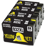 Yellow Yeti Replacement for HP 932 932XL CN053AE 4 Black Ink Cartridges compatible with HP Officejet 6600 6700 7110 7610 7612 7620 6100 7510 7600