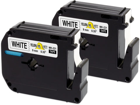 Yellow Yeti 2 Label Tapes M K221 MK221 MK-221BZ Black on White 9mm x 8m compatible with Brother P-Touch BB-4 PT-55 PT-65 PT-70 PT-80 PT-85 PT-90 PT-M95 PT-100 PT-110 Label Makers